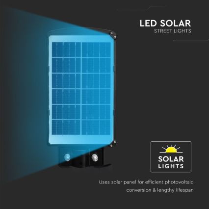 Lampă LED stradală solară cu senzor de mișcare și crepuscular LED/6W/3,2V 6000K IP65 5000 mAh negru + telecomandă
