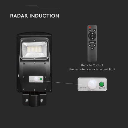 Lampă LED stradală solară cu senzor de mișcare și crepuscular LED/6W/3,2V 6000K IP65 5000 mAh negru + telecomandă