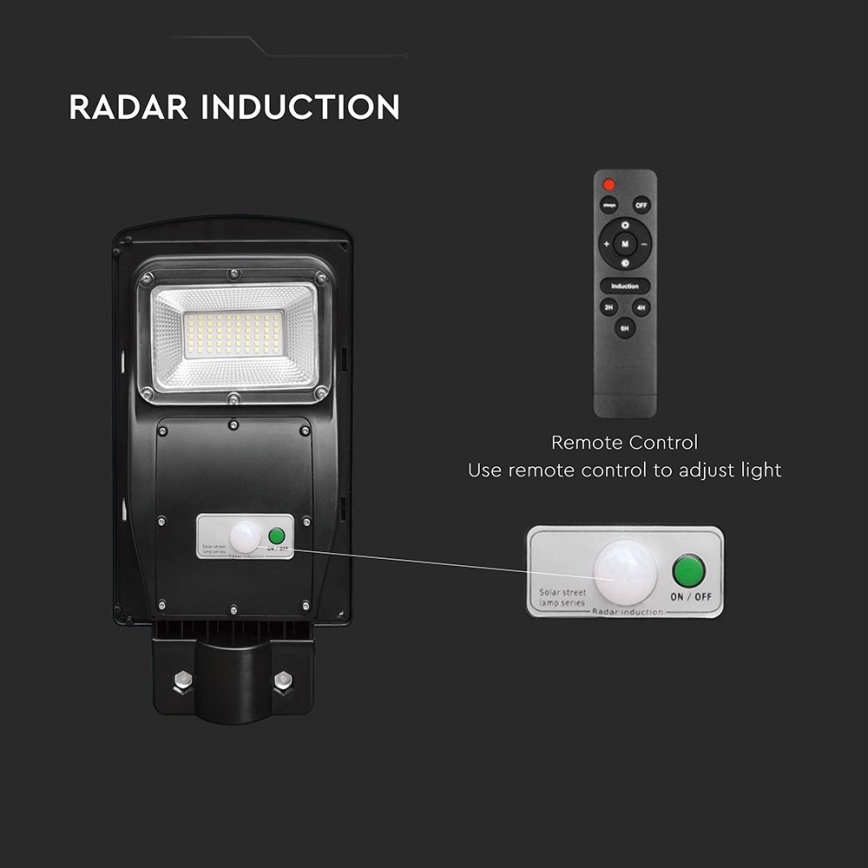 Lampă LED stradală solară cu senzor de mișcare și crepuscular LED/6W/3,2V 6000K IP65 5000 mAh negru + telecomandă