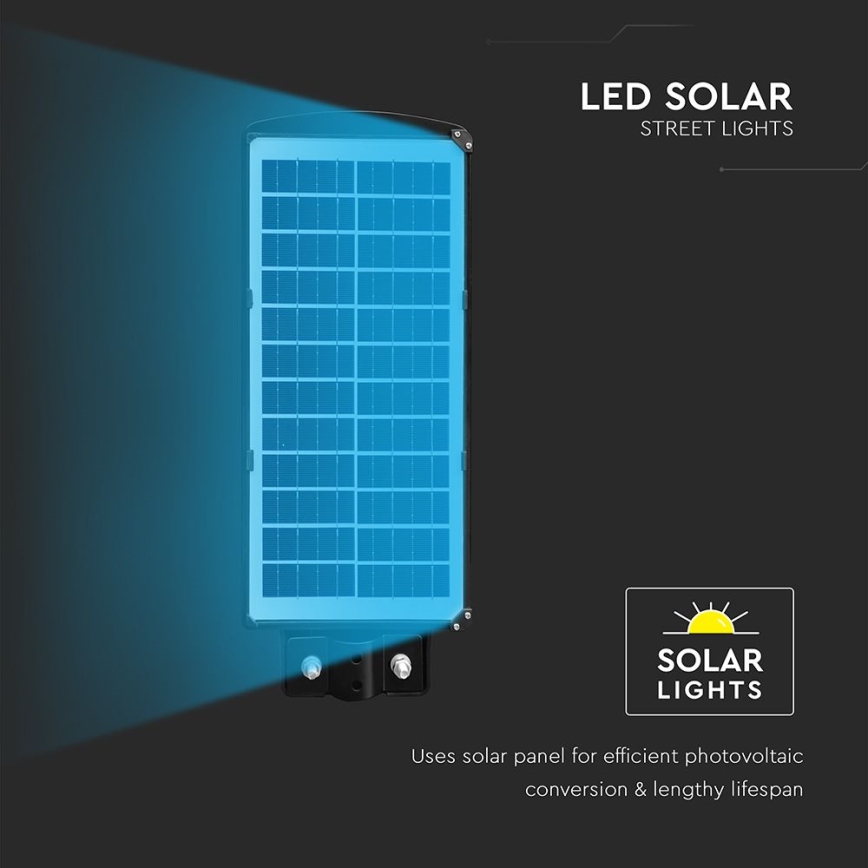 Lampă LED stradală solară cu senzor de mișcare și crepuscular LED/8W/3,2V 6000K IP65 9000 mAh negru + telecomandă