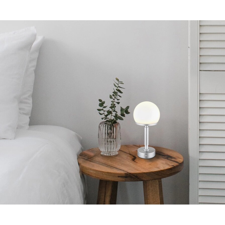 Lampă LED tactilă reîncărcabilă dimabilă de masă Globo LED/2,5W/5V 1800mAh 2800K argintiu