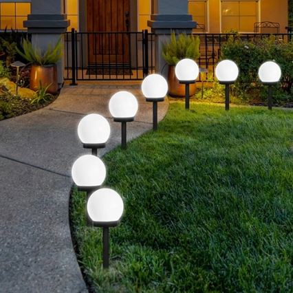 Lampă solară cu LED, 1,2 V, 6500 K, 200 mAh, diametru 10 cm, IP44, alb/negru