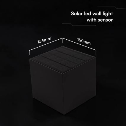 Lampă solară de perete cu senzor LED, 9W, 3,7V, 3000/4000/5000K, IP65, 2600 mAh, negru