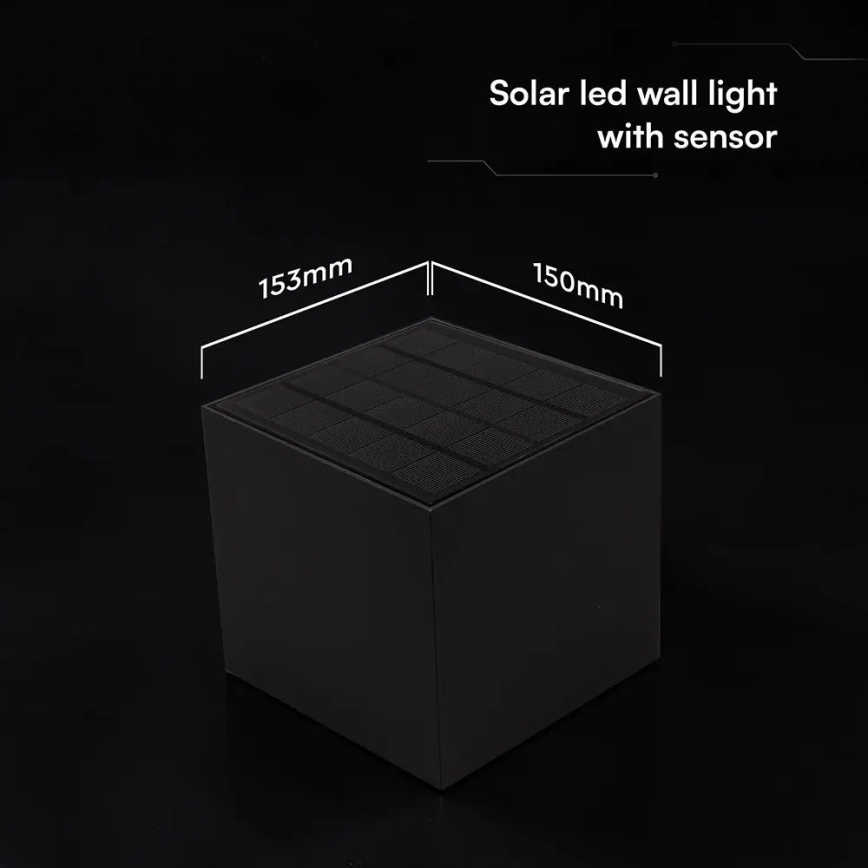 Lampă solară de perete cu senzor LED, 9W, 3,7V, 3000/4000/5000K, IP65, 2600 mAh, negru