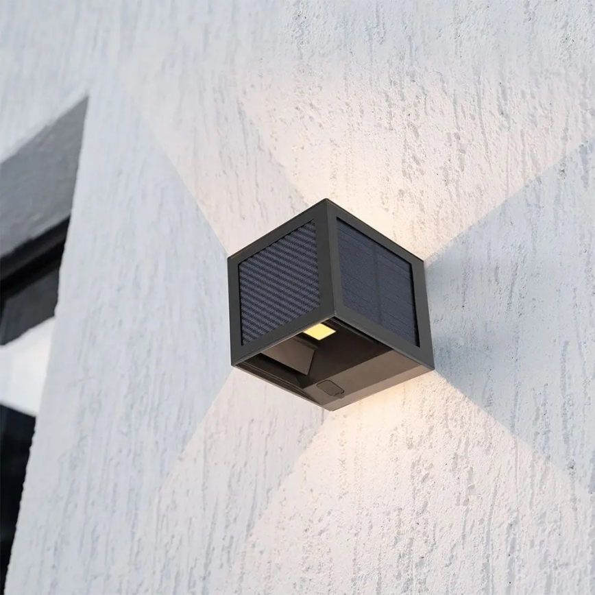 Aplica solară de perete LED cu senzor, LED/9W/3,7V, 3000/4000/6000K, IP65, 2600 mAh, negru