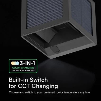 Aplica solară de perete LED cu senzor, LED/9W/3,7V, 3000/4000/6000K, IP65, 2600 mAh, negru