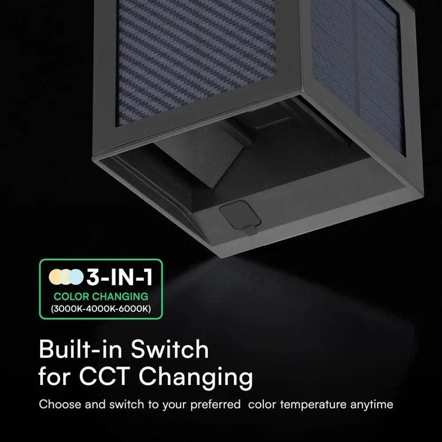 Aplica solară de perete LED cu senzor, LED/9W/3,7V, 3000/4000/6000K, IP65, 2600 mAh, negru