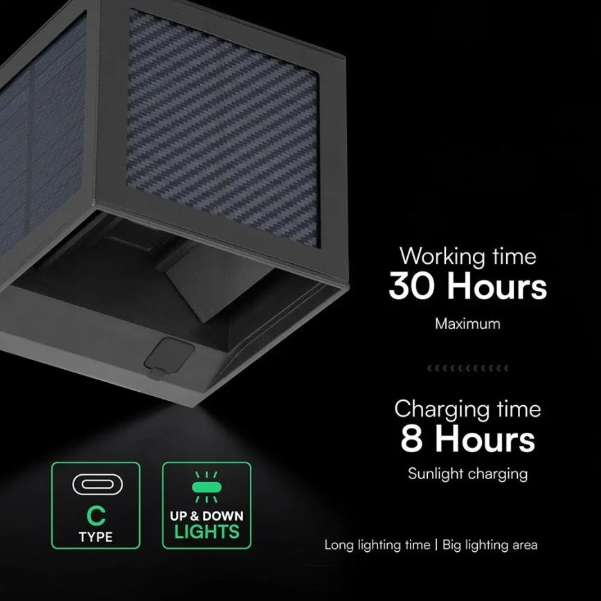 Aplica solară de perete LED cu senzor, LED/9W/3,7V, 3000/4000/6000K, IP65, 2600 mAh, negru