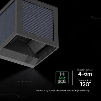 Aplica solară de perete LED cu senzor, LED/9W/3,7V, 3000/4000/6000K, IP65, 2600 mAh, negru