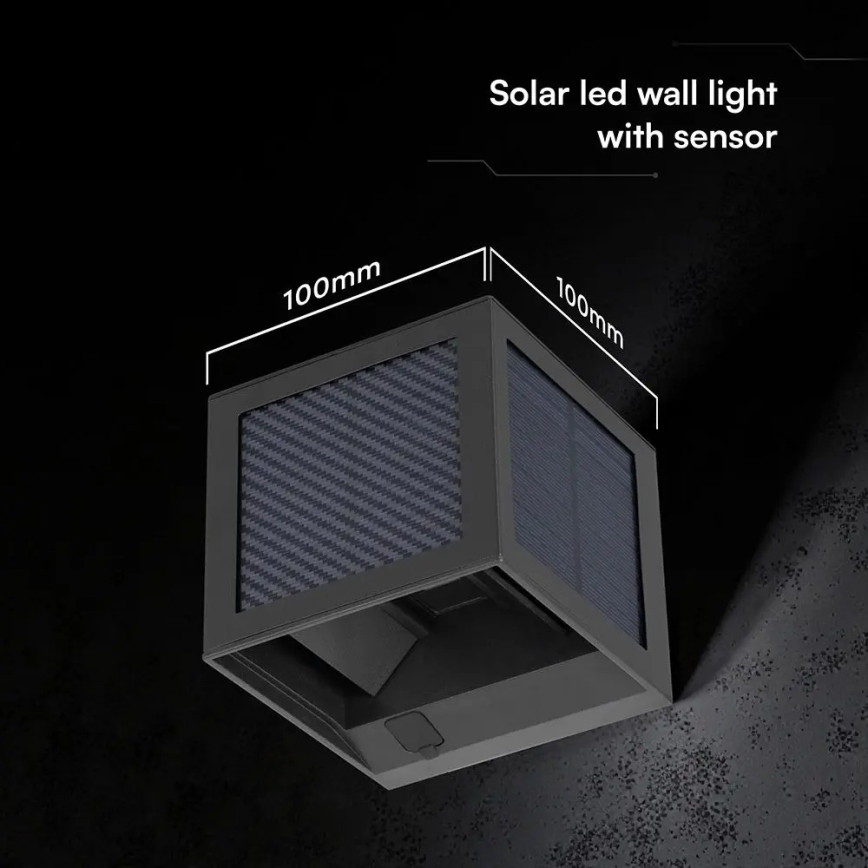 Aplica solară de perete LED cu senzor, LED/9W/3,7V, 3000/4000/6000K, IP65, 2600 mAh, negru