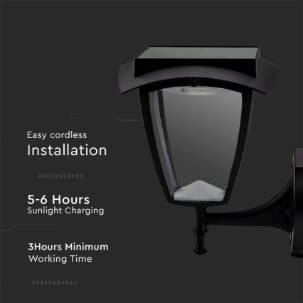 Lampă solară de perete LED/2W/3,7V 3000/6000K IP65 2200 mAh neagră