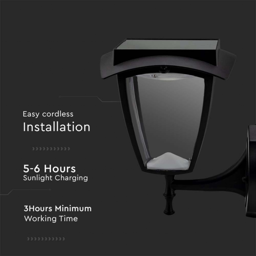 Lampă solară de perete LED/2W/3,7V 3000/6000K IP65 2200 mAh neagră