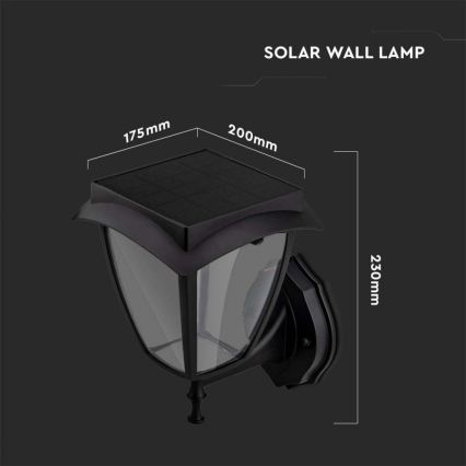 Lampă solară de perete LED/2W/3,7V 3000/6000K IP65 2200 mAh neagră