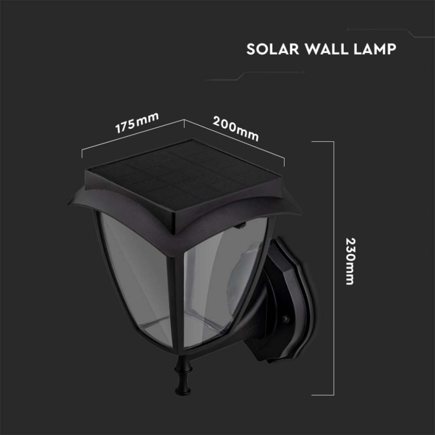 Lampă solară de perete LED/2W/3,7V 3000/6000K IP65 2200 mAh neagră