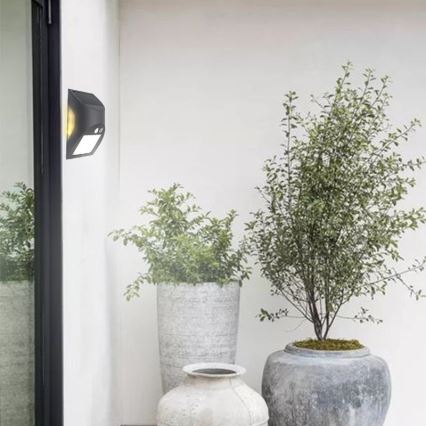 Aplica de perete solară LED cu senzor, 3W, 3,7V, 3000/4000K, 1200 mAh, IP54, antracit