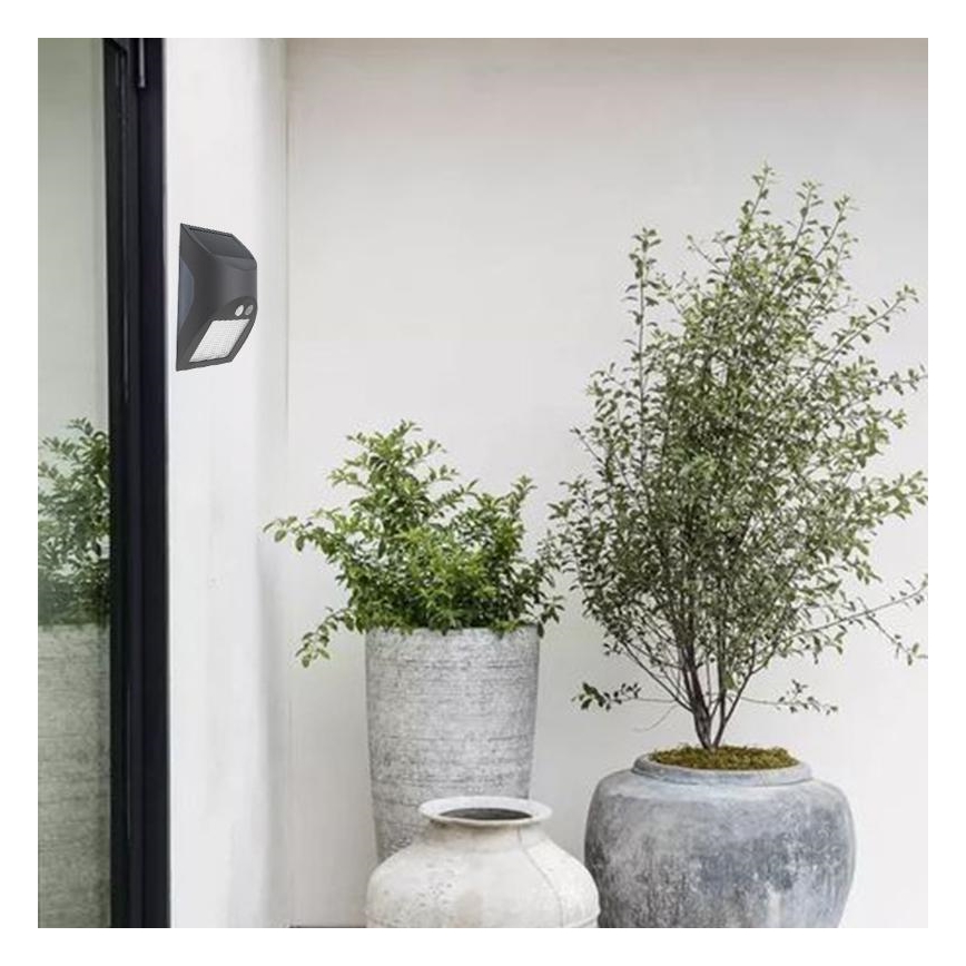 Aplica de perete solară LED cu senzor, 3W, 3,7V, 3000/4000K, 1200 mAh, IP54, antracit