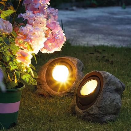 Lampă solară LED, 1,2 V, 1000 mAh, IP44, aspect piatră