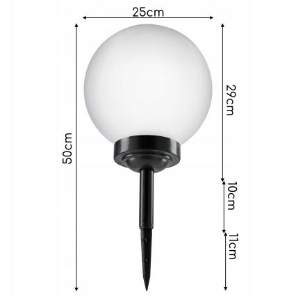 Lampă solară LED, 1,2 V, 6500 K, 200 mAh, diametru 25 cm, IP44, alb/negru