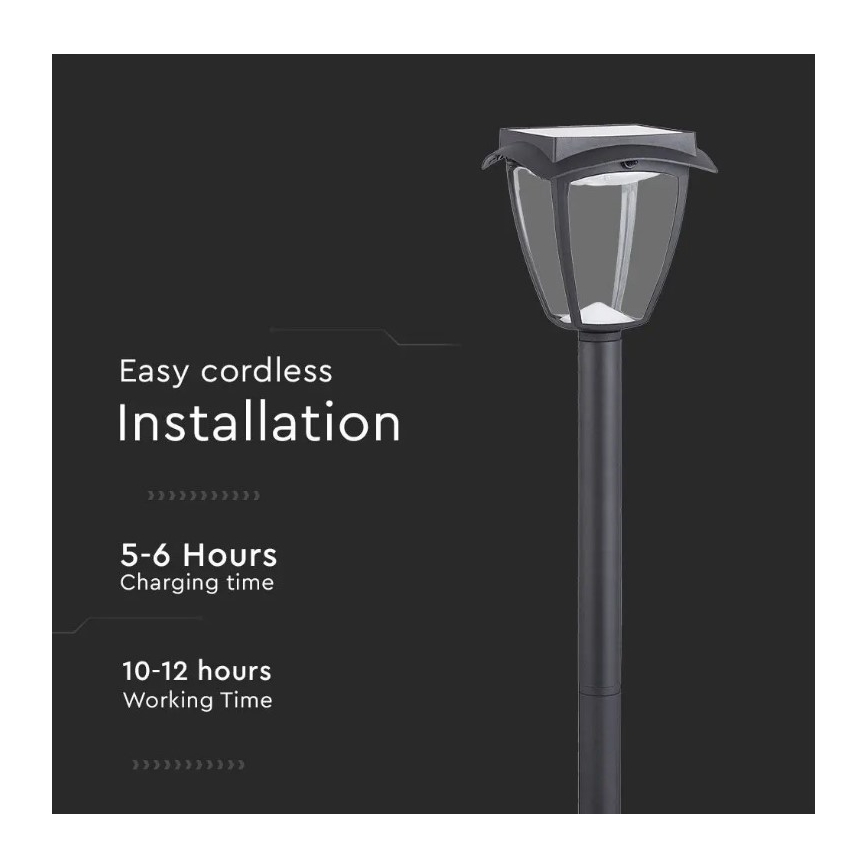 Lampă solară LED 2W, 230V, 93 cm, 3000/6000K, IP65, 2200 mAh