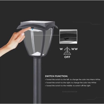 Lampă solară LED 2W, 230V, 93 cm, 3000/6000K, IP65, 2200 mAh