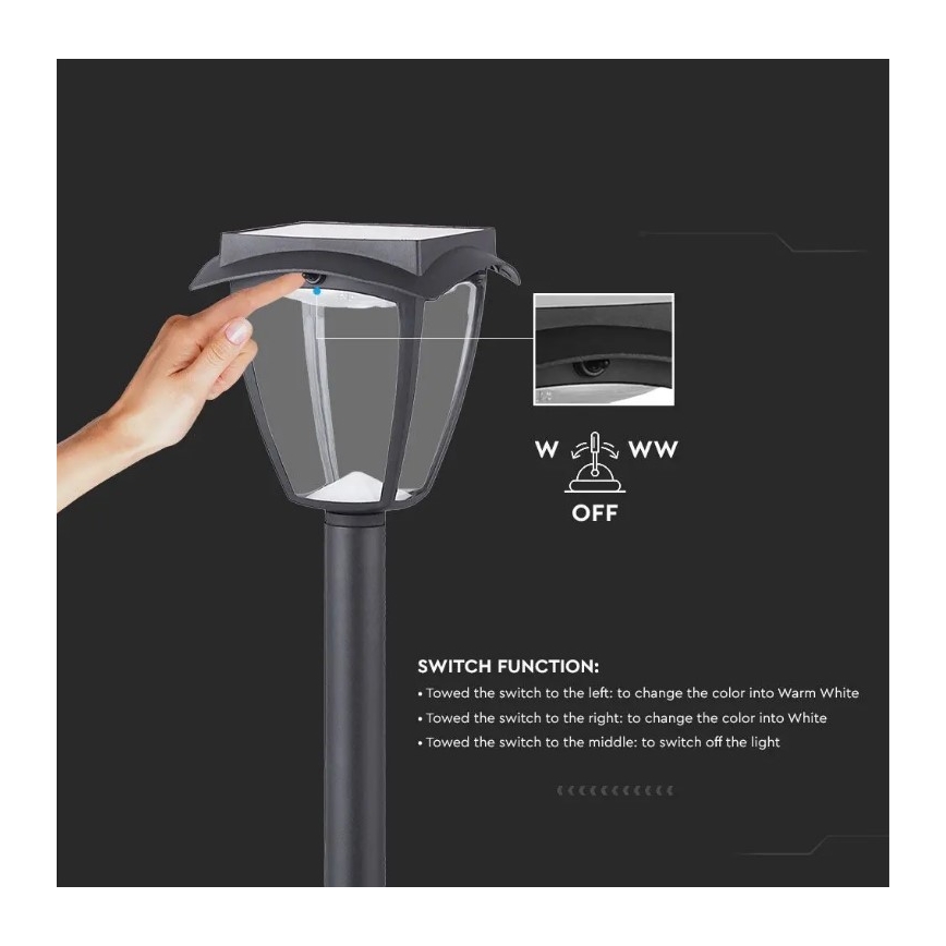 Lampă solară LED 2W, 230V, 93 cm, 3000/6000K, IP65, 2200 mAh