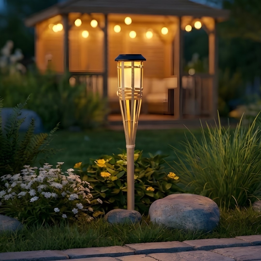 Lampă solară LED BAMBOO, 1,2 V, 150 mAh, 1800 K, 56 cm, IP44, bej