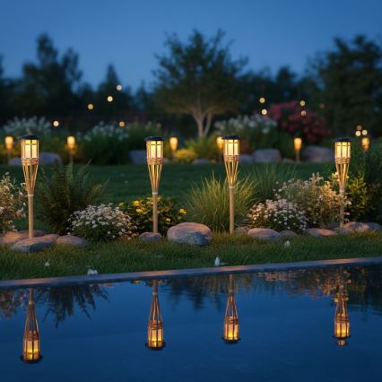 Lampă solară LED BAMBOO, 1,2 V, 150 mAh, 1800 K, 56 cm, IP44, bej