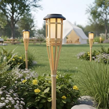 Lampă solară LED BAMBOO, 1,2 V, 150 mAh, 1800 K, 56 cm, IP44, bej