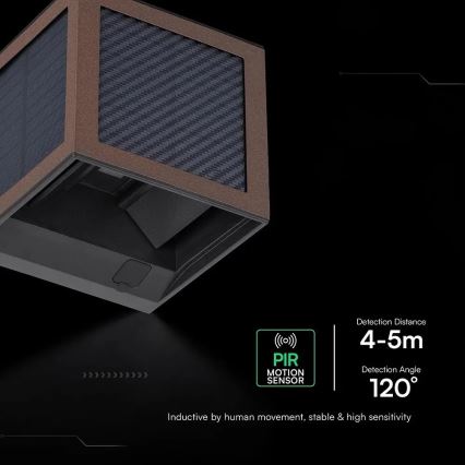 Aplică solară de perete cu LED și senzor LED/9W/3,7V 3000/4000/6000K IP65 2600 mAh maro