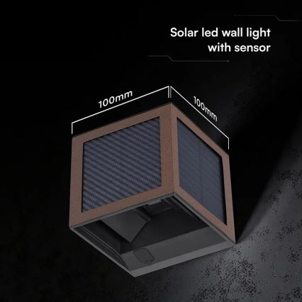 Aplică solară de perete cu LED și senzor LED/9W/3,7V 3000/4000/6000K IP65 2600 mAh maro