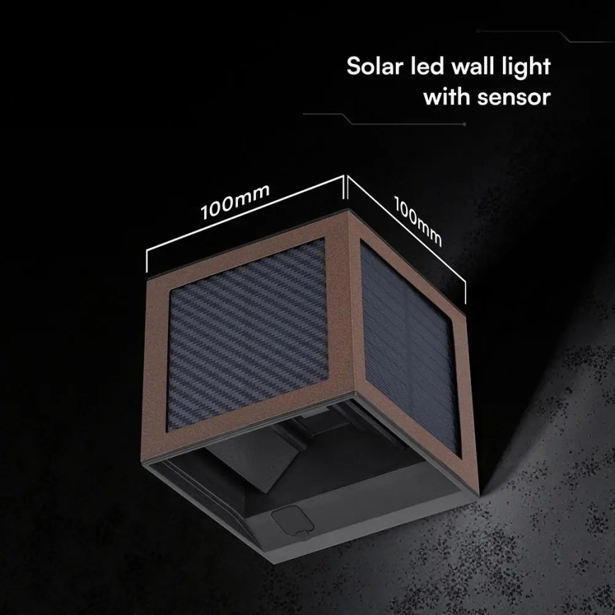 Aplică solară de perete cu LED și senzor LED/9W/3,7V 3000/4000/6000K IP65 2600 mAh maro