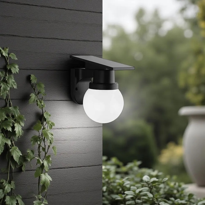 Lampă de perete solară LED/3,7V 3000/4000/6400K IP54 1800 mAh neagră + telecomandă