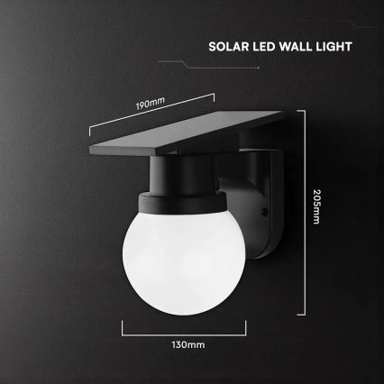 Lampă de perete solară LED/3,7V 3000/4000/6400K IP54 1800 mAh neagră + telecomandă