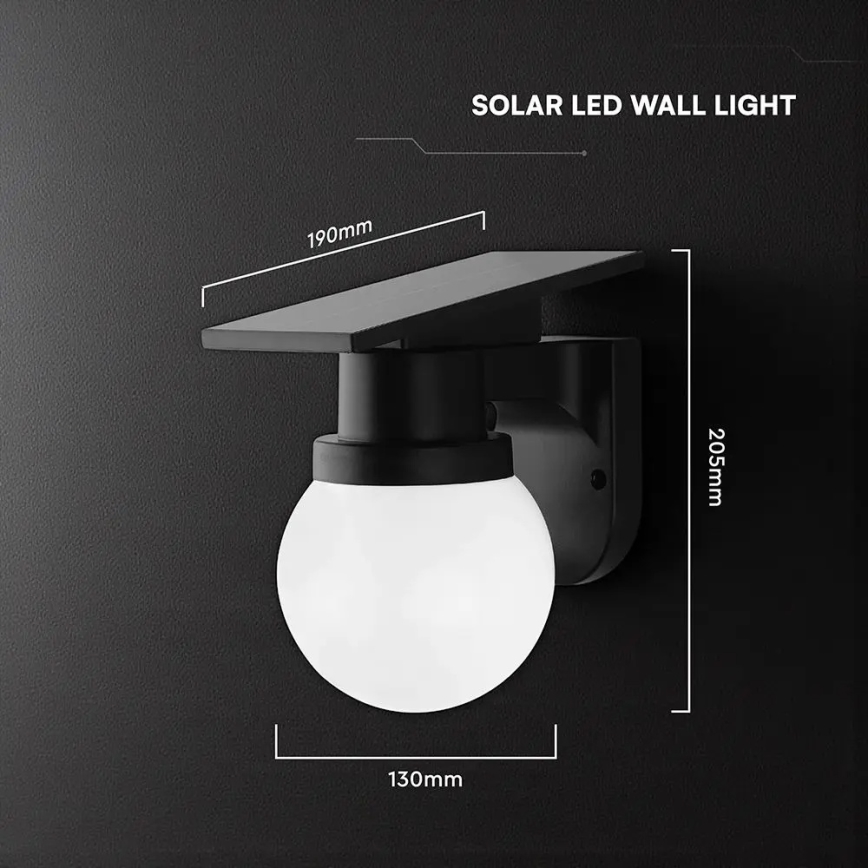 Lampă de perete solară LED/3,7V 3000/4000/6400K IP54 1800 mAh neagră + telecomandă