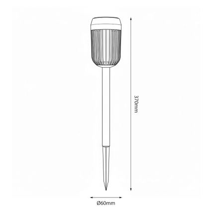 Lampă solară LED FLAME, 1,2 V, 100 mAh, 1800 K, 37 cm, IP44, negru