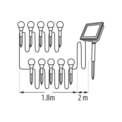 Lampă solară LED RGB, 10 x LED, 1,2 V, 300 mAh, IP44, neagră