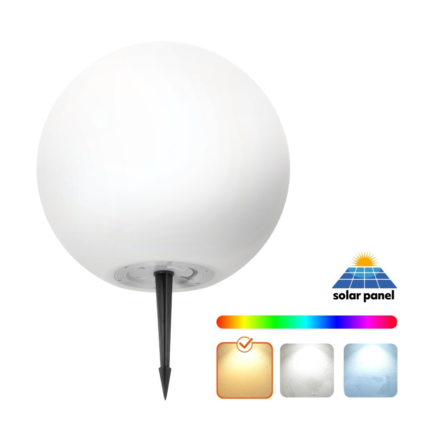 Lampă solară GARDEN BALL LED RGBW dimabilă, 5W, 3,7V, 3000K, IP54, 2200 mAh, Ø 30 cm + telecomandă