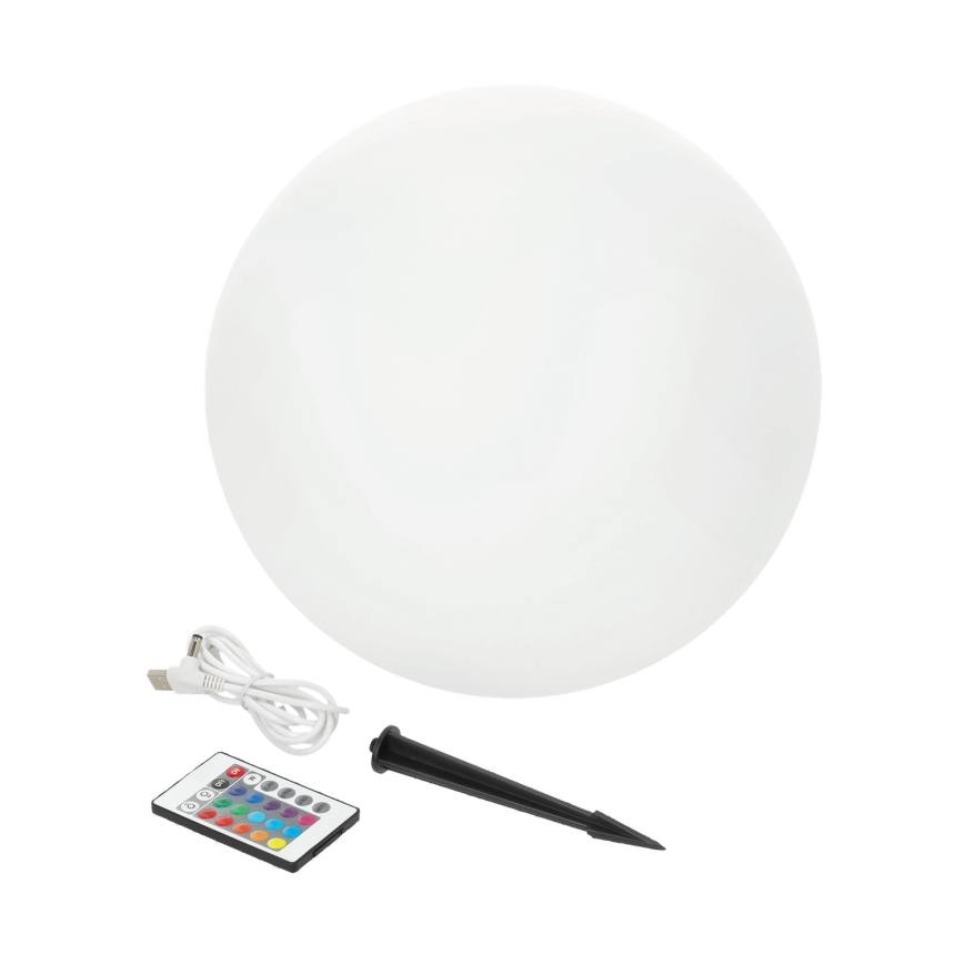 Lampă solară GARDEN BALL LED RGBW dimabilă, 5W, 3,7V, 3000K, IP54, 2200 mAh, Ø 30 cm + telecomandă