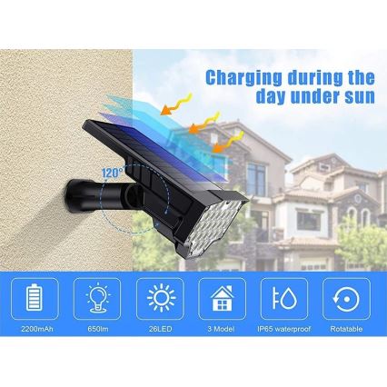 Lampă solară LED Viking, 1 W, 3,7 V, IP65, 6000 K, 2200 mAh