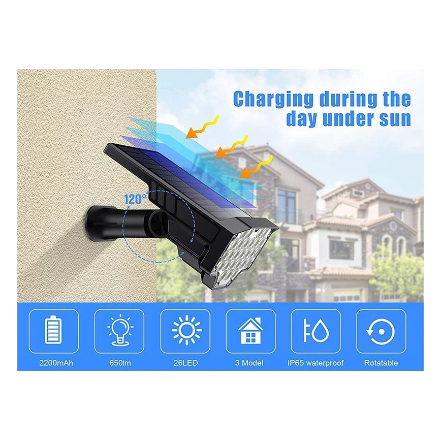 Lampă solară LED Viking, 1 W, 3,7 V, IP65, 6000 K, 2200 mAh