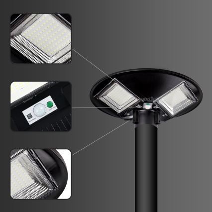 Lampă solară stradală LED reglabilă cu senzor LED/15W/6V 11000 mAh 6500 K IP65 negru + telecomandă