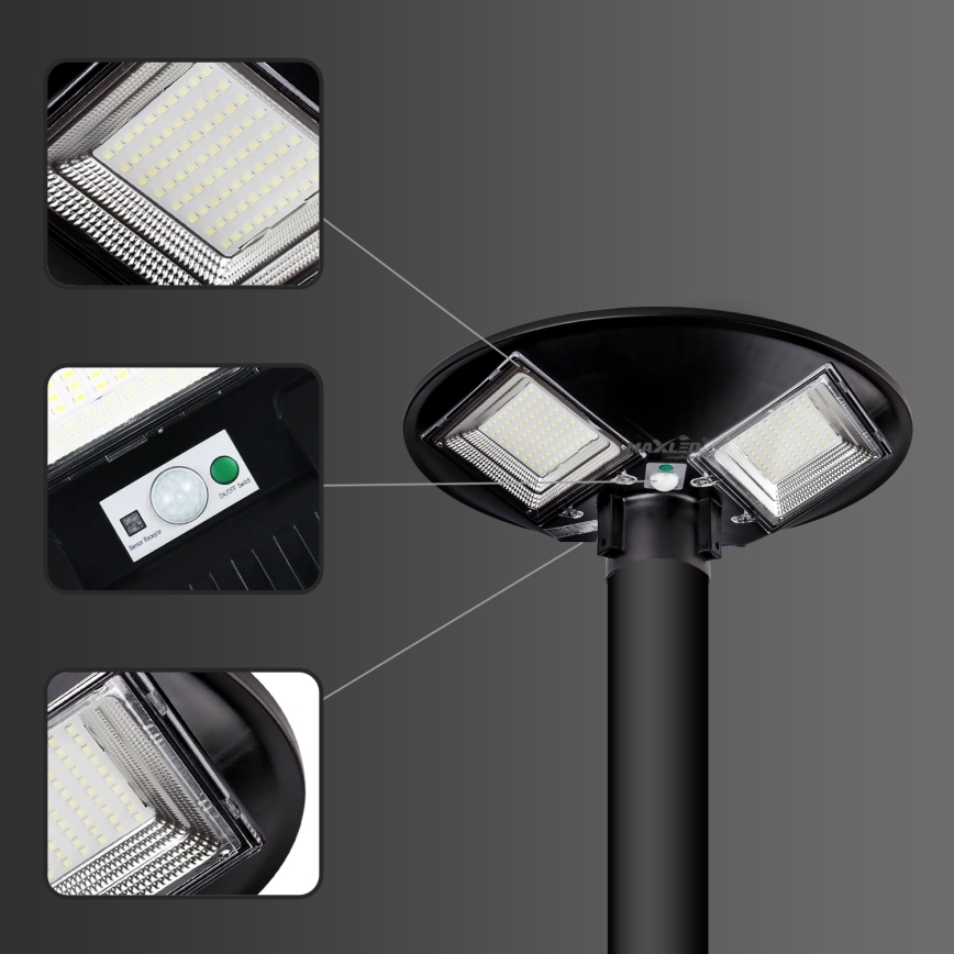 Lampă solară stradală LED reglabilă cu senzor LED/15W/6V 11000 mAh 6500 K IP65 negru + telecomandă