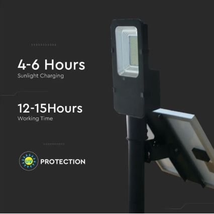 Lampă stradală solară LED reglabilă, LED/50W/6,4V 6000K IP65 50000 mAh + telecomandă