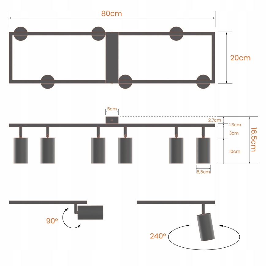 Lampă spot 6xGU10/30W/230V, neagră