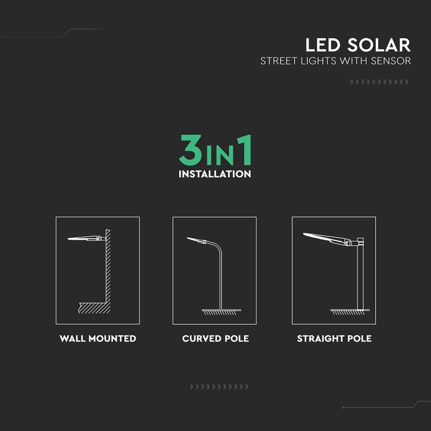 Lampă stradală solară cu senzor LED/20W/7,4V IP65 5400 mAh