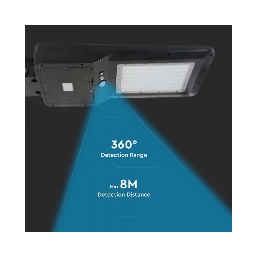 Lampă stradală solară LED cu senzor LED/40W/9,6V IP65 6000K 12000 mAh + telecomandă