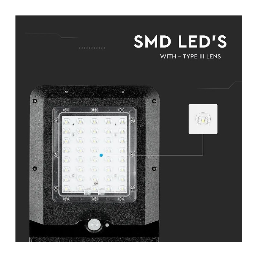 Lampă stradală solară LED cu senzor, 15 W, 7,4 V, 6000 K, IP65, 5400 mAh