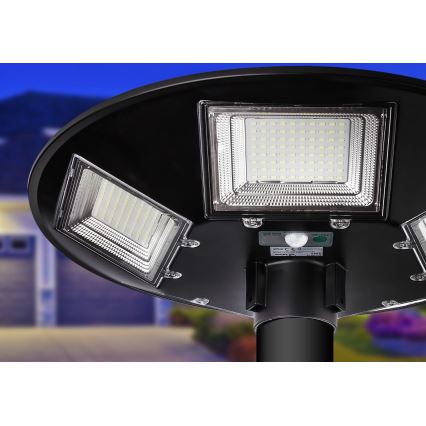 Lampă stradală solară LED reglabilă cu senzor LED/22W/6V 18000 mAh 6500K IP65 neagră + telecomandă