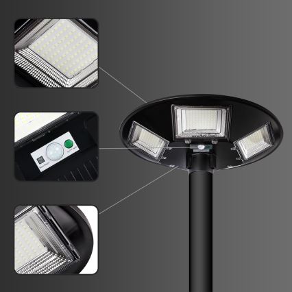 Lampă stradală solară LED reglabilă cu senzor LED/22W/6V 18000 mAh 6500K IP65 neagră + telecomandă