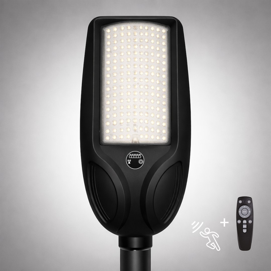Lampă stradală solară LED reglabilă cu senzor VENICE, 200W/3,2V, 12000 mAh, IP65, neagră + telecomandă